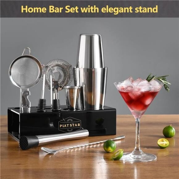 Cocktail Shaker Bartender Kit Bar Tools Set with Stand for Home Drink Mixing - Picture 2 of 8
